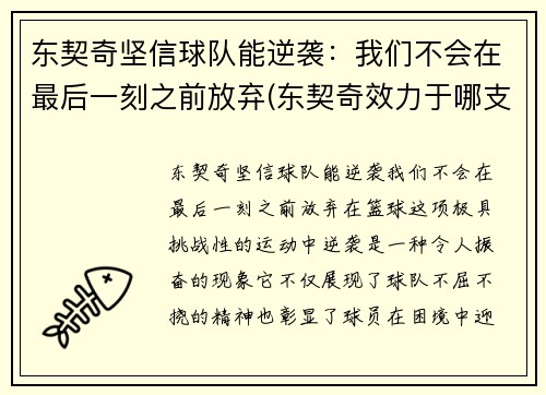 东契奇坚信球队能逆袭：我们不会在最后一刻之前放弃(东契奇效力于哪支球队)